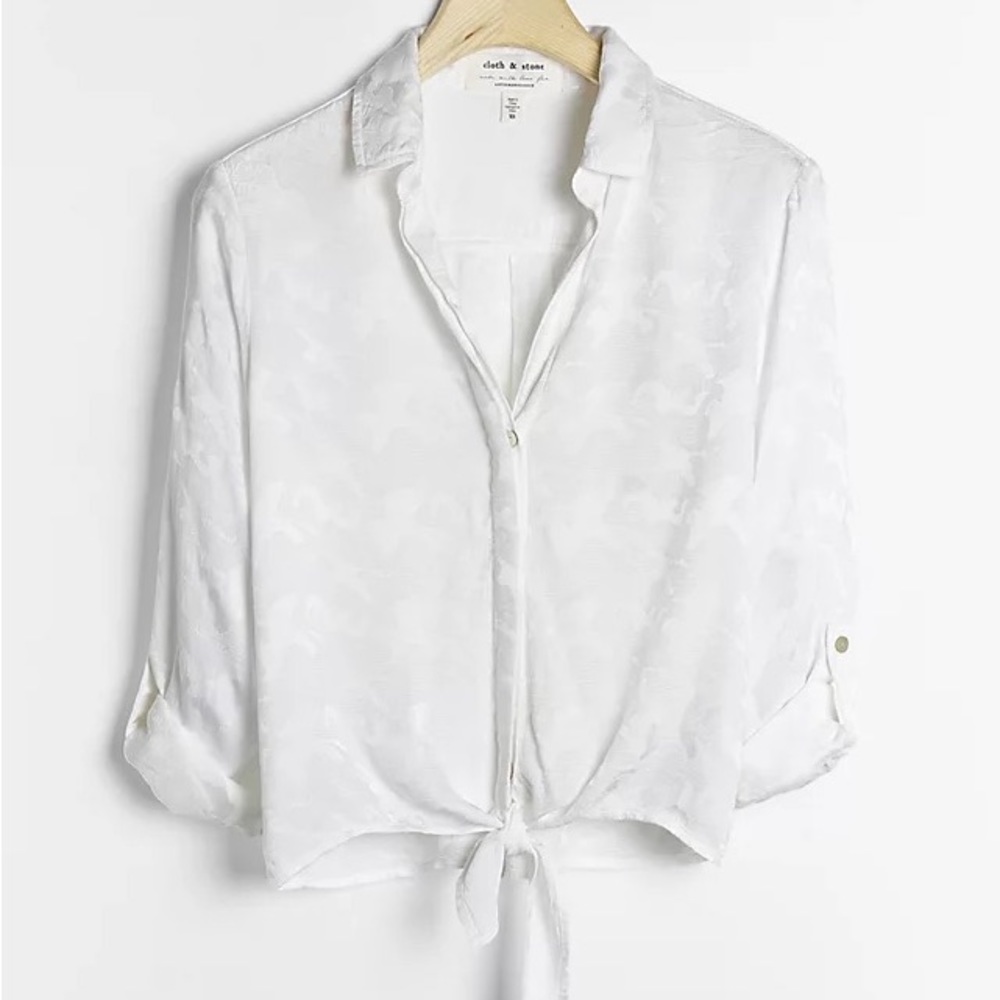 Anthropologie GOLD Satin Cloth & Stone Joanie Tie Front Button Blouse